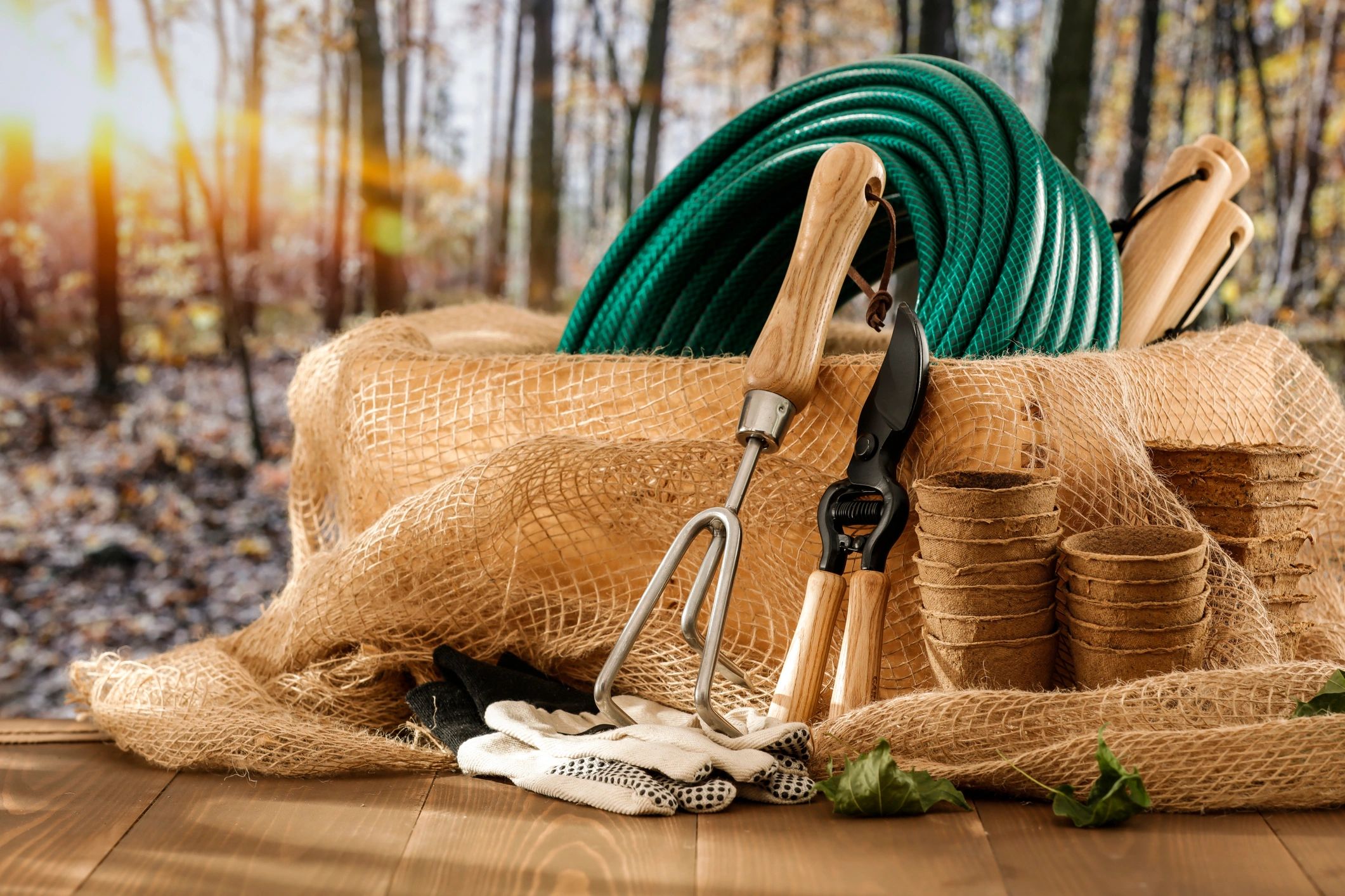 Landscaping tools prepared for a property maintenance job